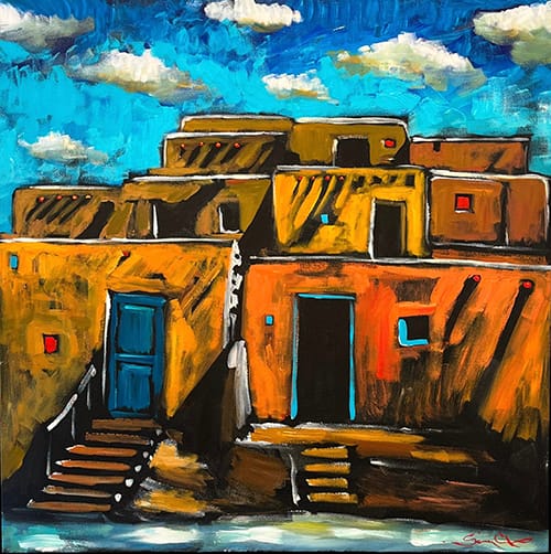 Adobe Pueblo with Blue Door