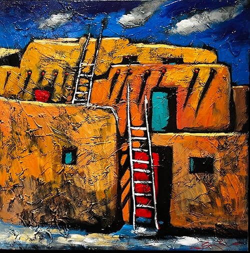 Adobe Pueblo with Blue Door