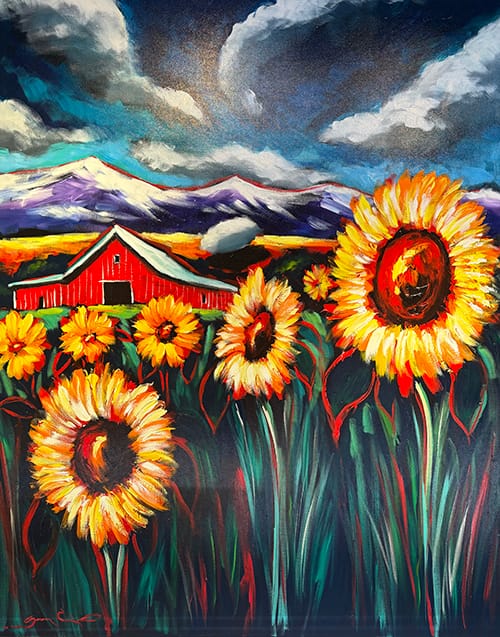 Purple Mountain with Sunflowers